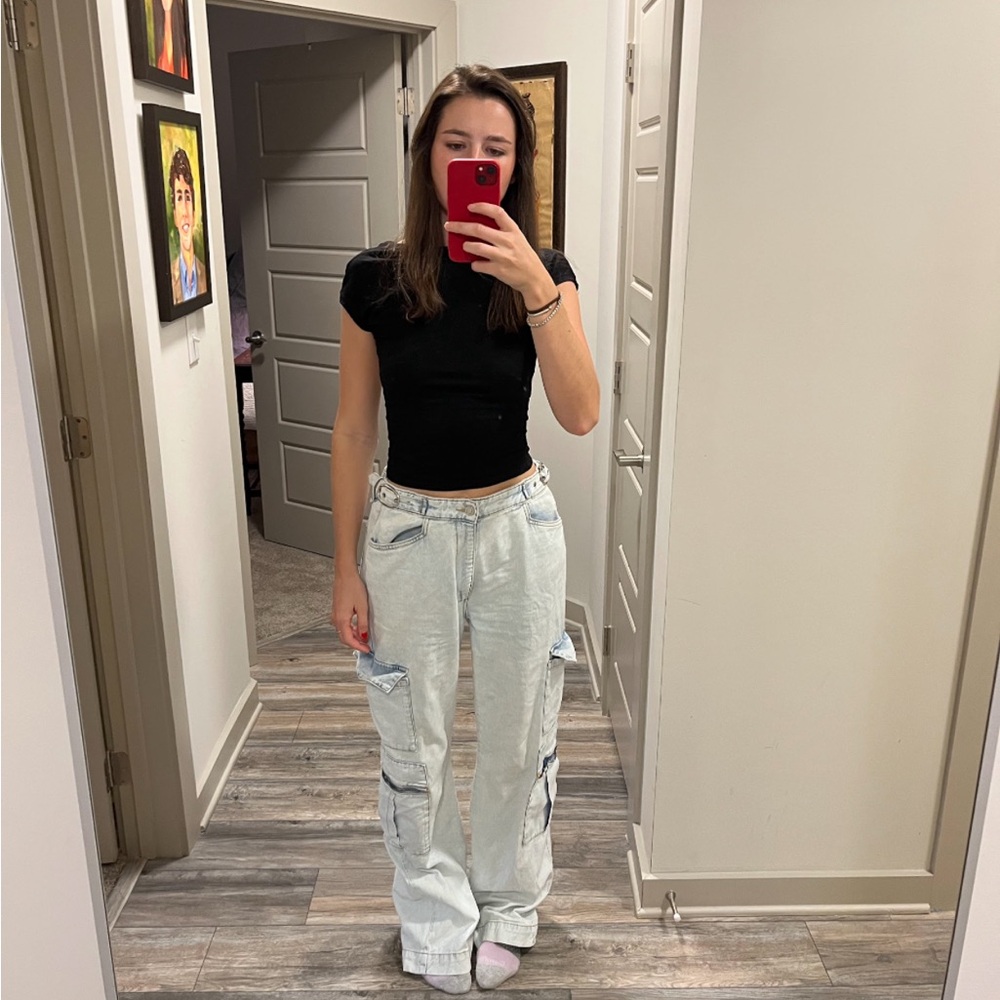 WeWoreWhat light wash Wide Leg cargo Jeans - Picture 2 of 11